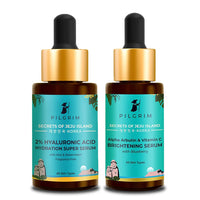 Pilgrim Glow Booster Combo | 2% Hyaluronic Acid Hydration Super Serum 30ml, Alpha Arbutin & Vitamin C Skin Brightening Serum 30ml | For Face Pigmentation & Radiant Skin | Korean Skin Care