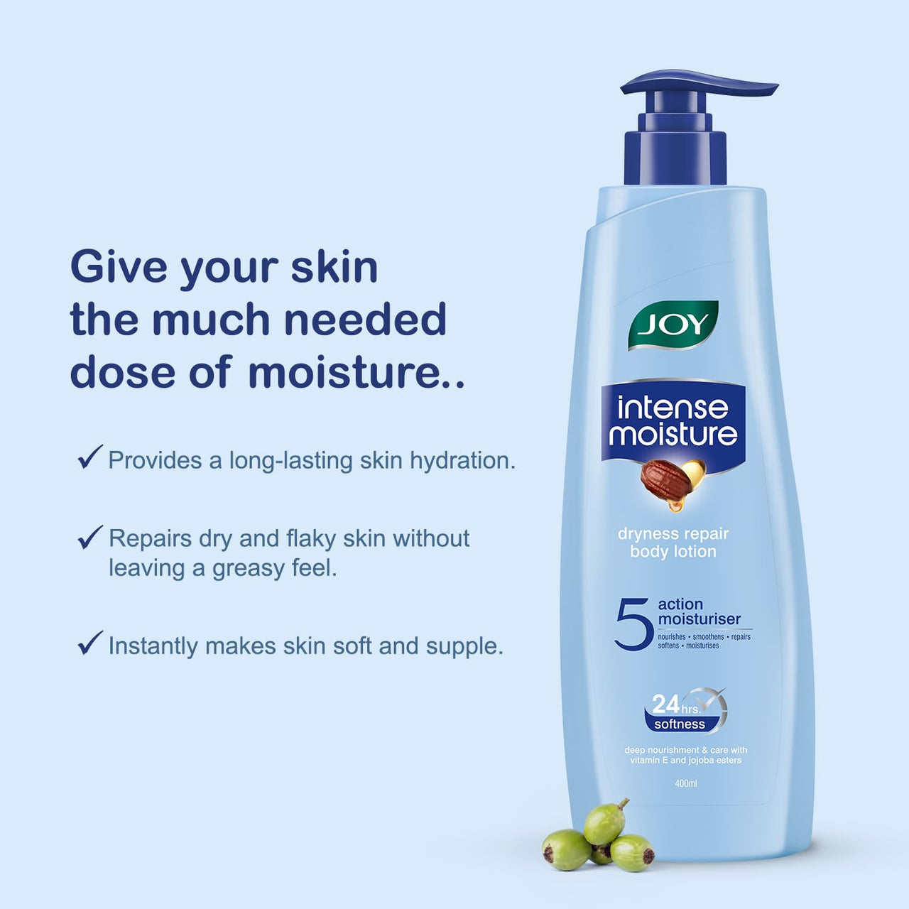 Joy Intense Moisture Body Lotion 600ml | With Shea Butter, Jojoba & Vitamin E | For Normal to Dry Skin | Dryness Repair & 24 Hour Softness | Non Sticky & Non Greasy