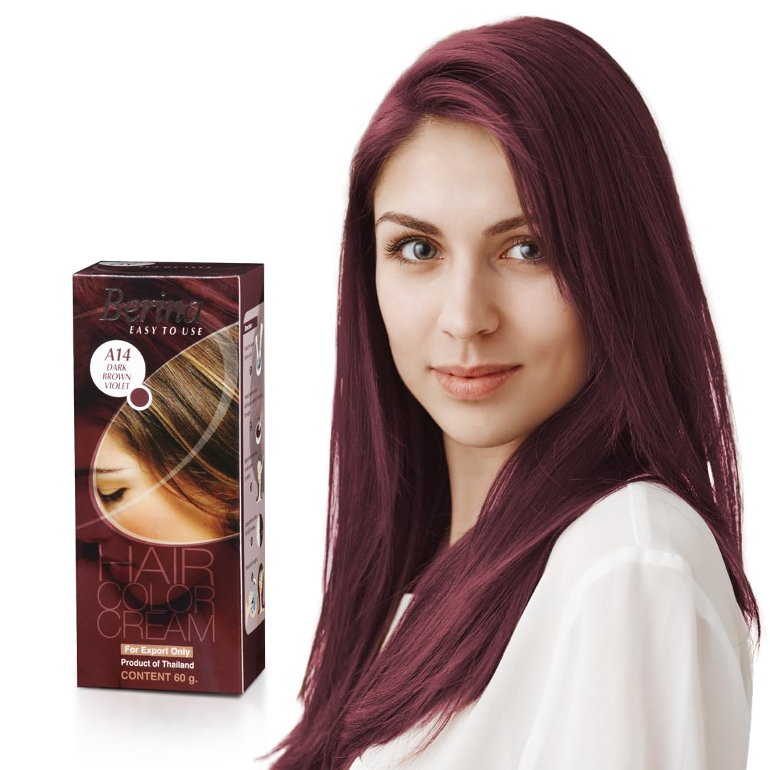 Berina Professional | Permanent Hair Color Cream | 60gm | A14 Dark Brown Violet | Long Lasting Color