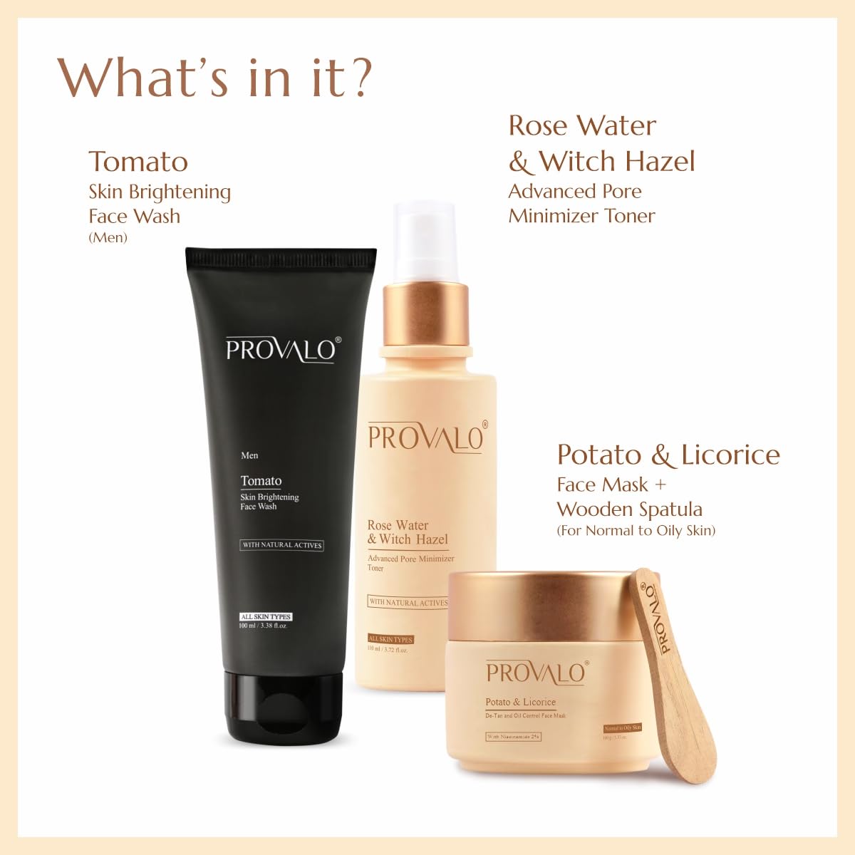 Provalo Men Skincare Gift Set | Diwali Gift Combo Set | Pack Of 3 | Tomato Face Wash For Men - 100ML, Face Toner -110ML,Mask - 100ML | For Normal To Oily Skin