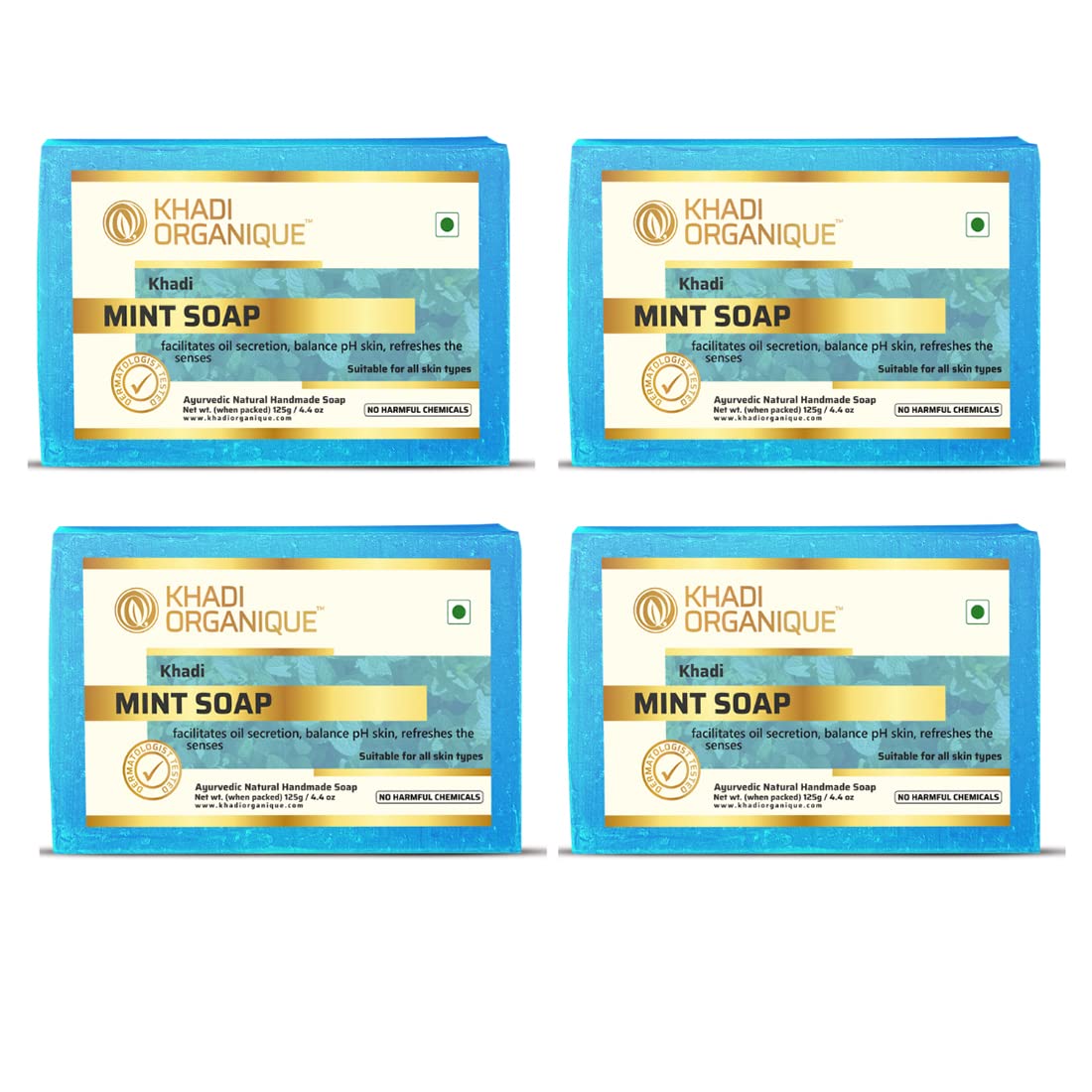 Khadi Organique Natural Herbal Pure Mint Soap Pack of 4