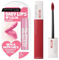 Maybelline New York Super Stay Matte Ink Liquid Lipstick, 20 Pioneer, 5ml And Maybelline New York Baby Lips Lip Balm, Pink Lolita, 4g