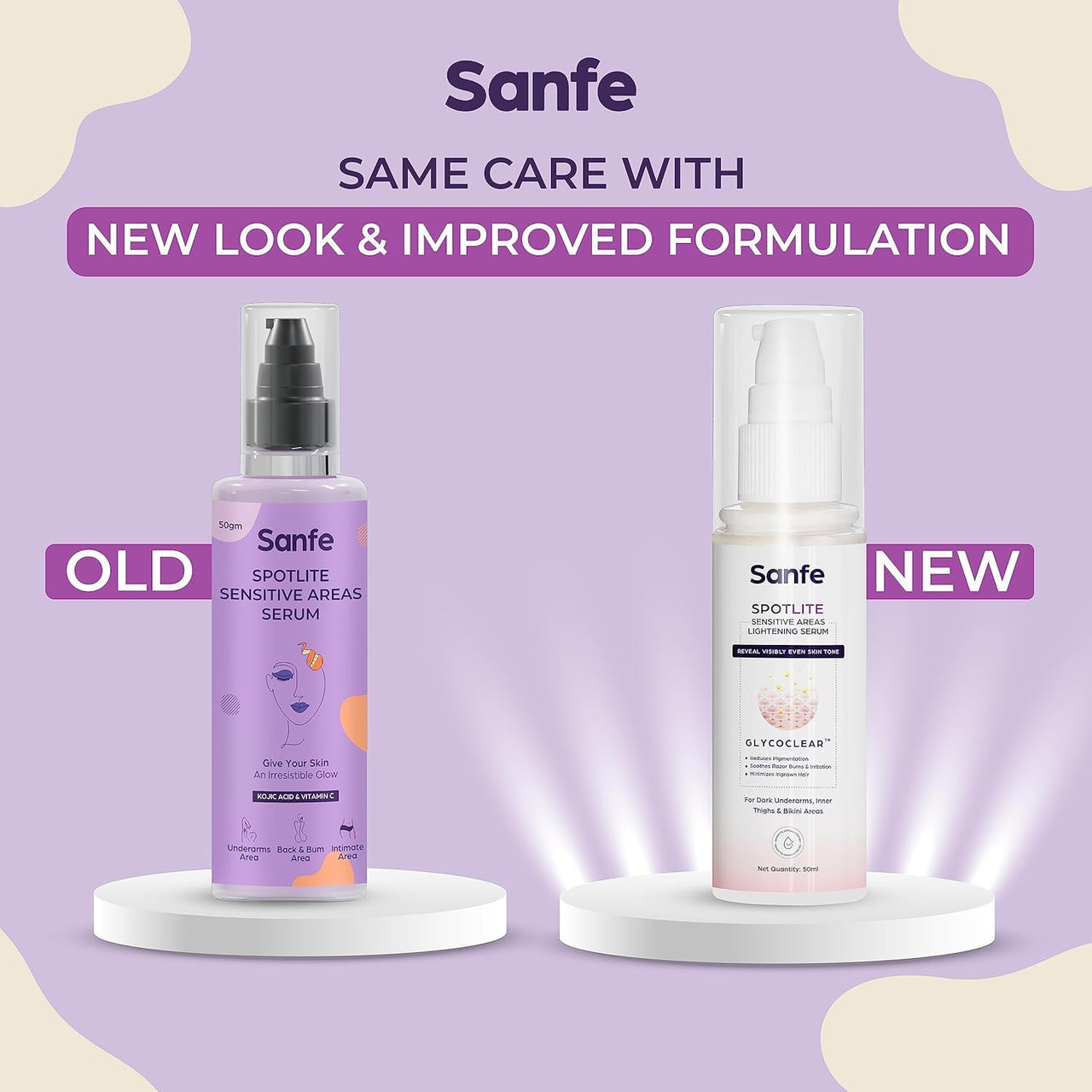 Sanfe Spotlite Sensitive Body Serum For Dark Underarms, Inner Thighs & Sensitive Areas | Enriched with Kojic Acid, 4% Niacinnamide| For Dark Intimate Patches, Detanning, Anti Aging and Skin 50gm