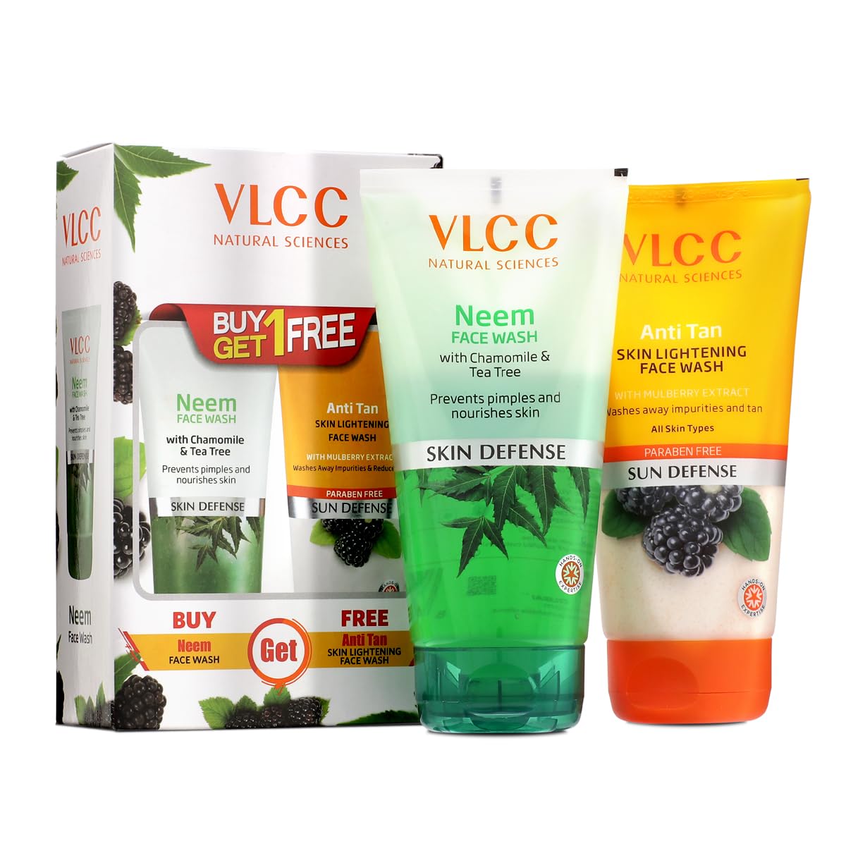 VLCC Neem Face Wash & VLCC Anti Tan Face Wash -150ml X 2- Buy One Get One (300ml) - with Neem Extract, Chamomile Oil, Tea Tree Oil and Mulberry Extract.
