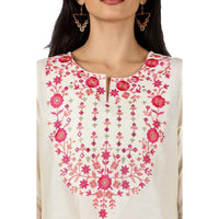 Kashish Women's  Viscose Embroidered Round Neck Straight Fit Kurta
