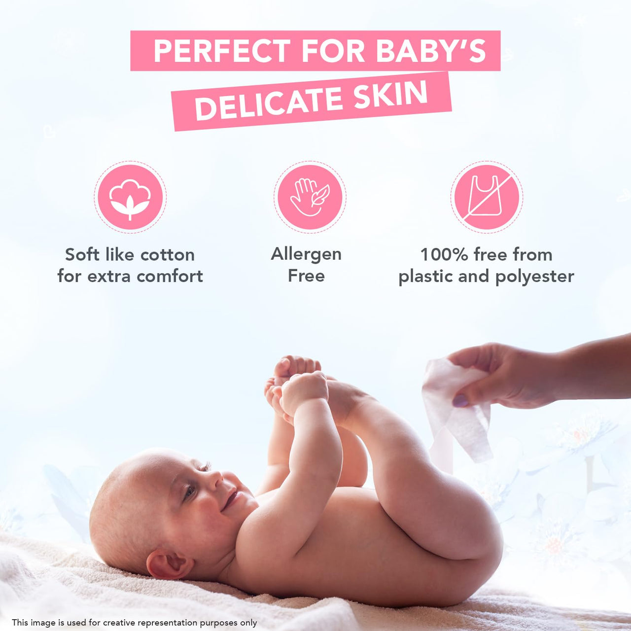 The Moms Co Rash Free Baby Wet Wipes, 99% pure water, 100% plant-based with Aloe Vera, Calendula, Eucalyptus Oil & Vitamin E | Anti-bacterial, Allergen Free & Non-Irritating - Pack of 1