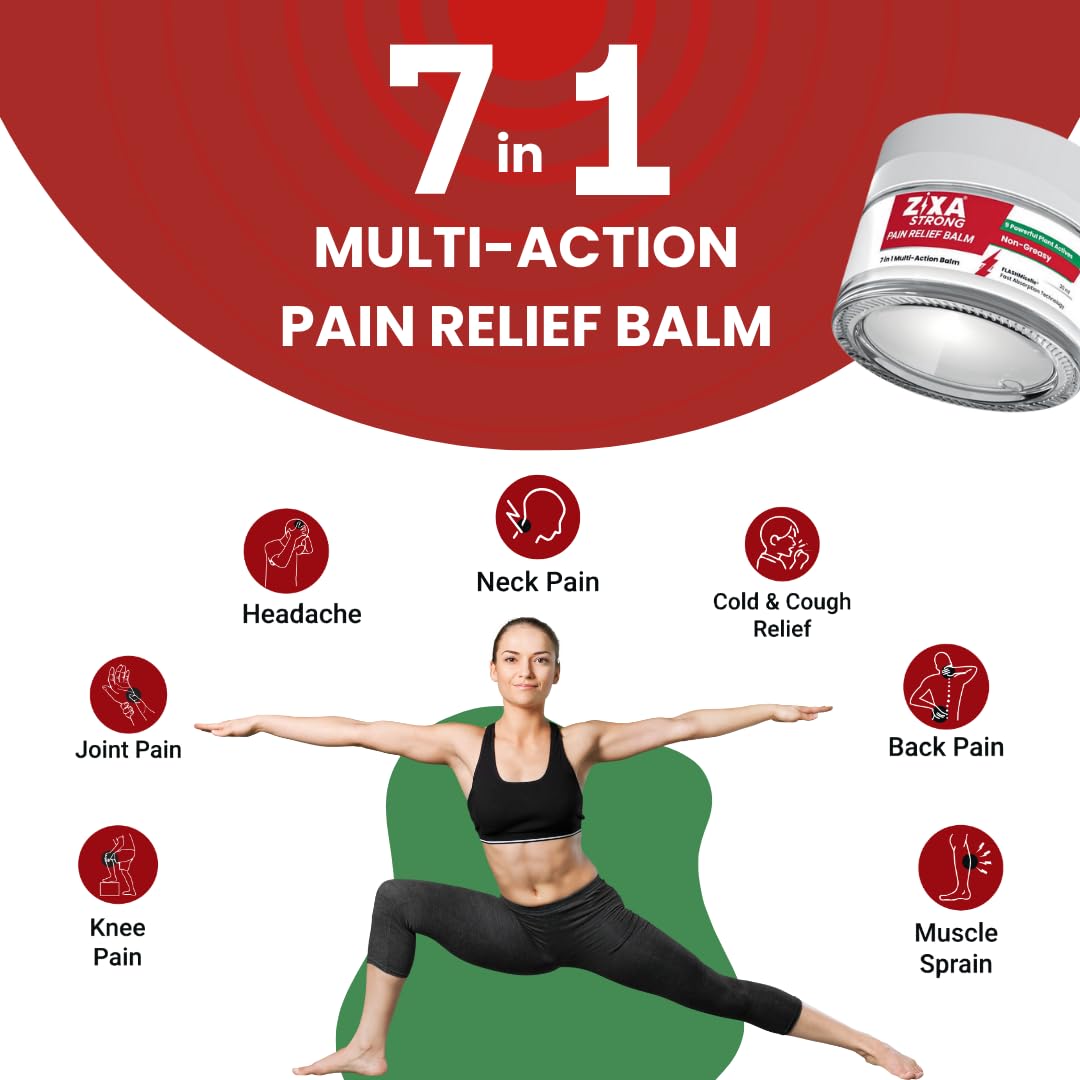 ZIXA Strong Pain Relief Balm - Non-Greasy Cream, 7-in-1 Multi-Action Formula with Aromatherapy | Fast-Absorbing | Natural with Micelle Technology for Headache, Joint, Muscle, and Back Pain | 30ml (Pack of 1)