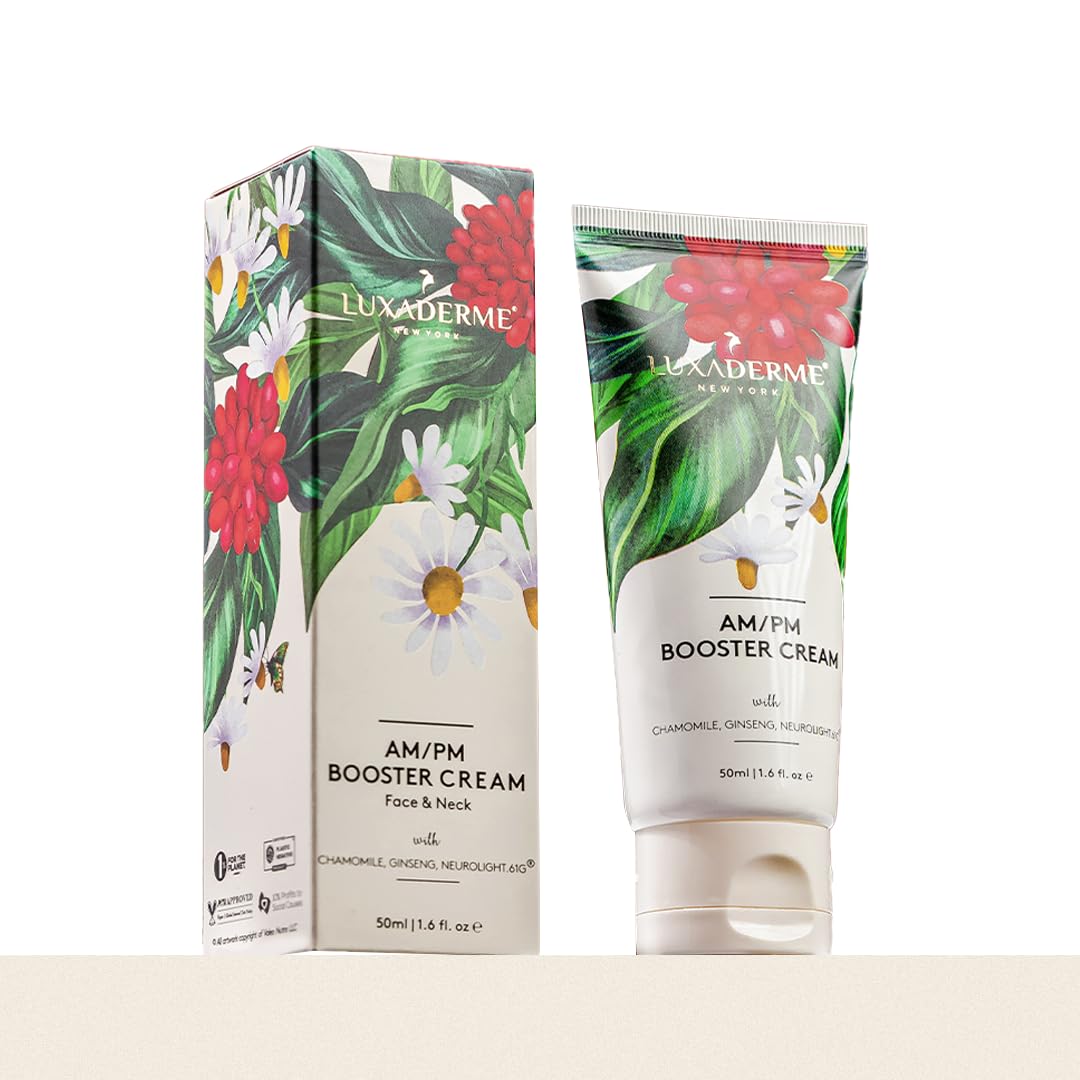 LuxaDerme Korean AM/PM Booter Cream for Face & Neck | Hydrating Face Cream with Niacinamide, Chamomile & Ginseng | Skin Brightening, Firming & Deep Hydration | Face Cream for Glowing & Even-Toned Skin | 50ml