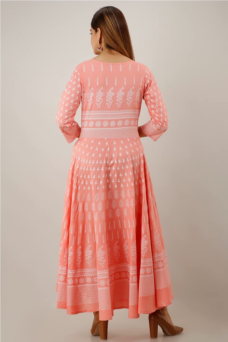 Lee Moda Kurti Rayon Printed Anarkali Kurta for Women and Girls Pink