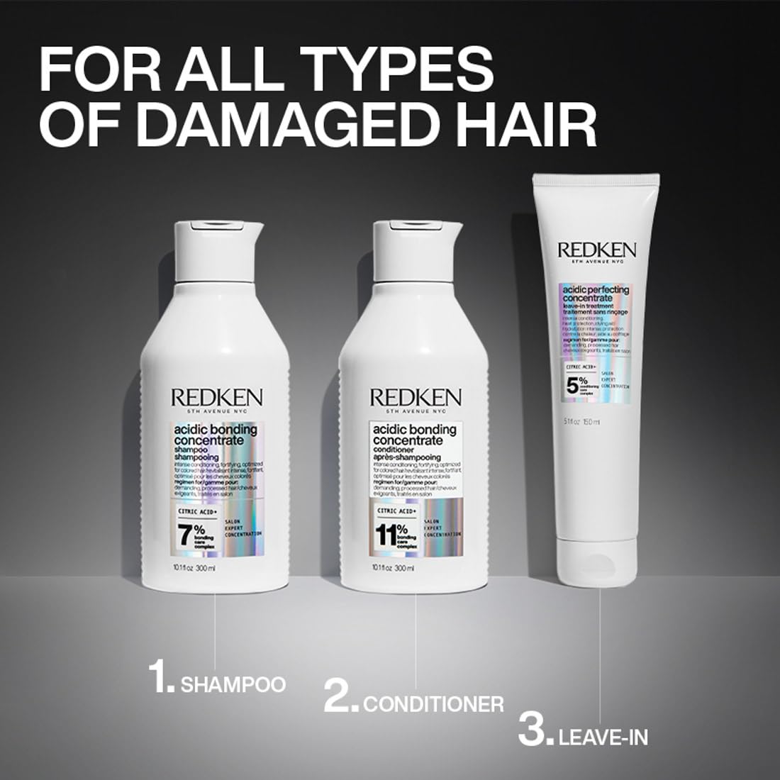 Redken Acidic Bonding Concentrate Conditioner With Citric Acid, 300 ml | Professional Bond Repair Conditioner For Dry, Damaged, Coloured and Frizzy Hair | For Men & Women