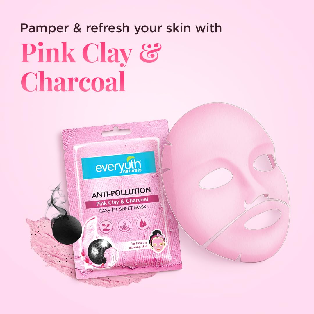 Everyuth Naturals Anti Pollution Pink Clay & Charcoal Sheet Mask Pack of 3