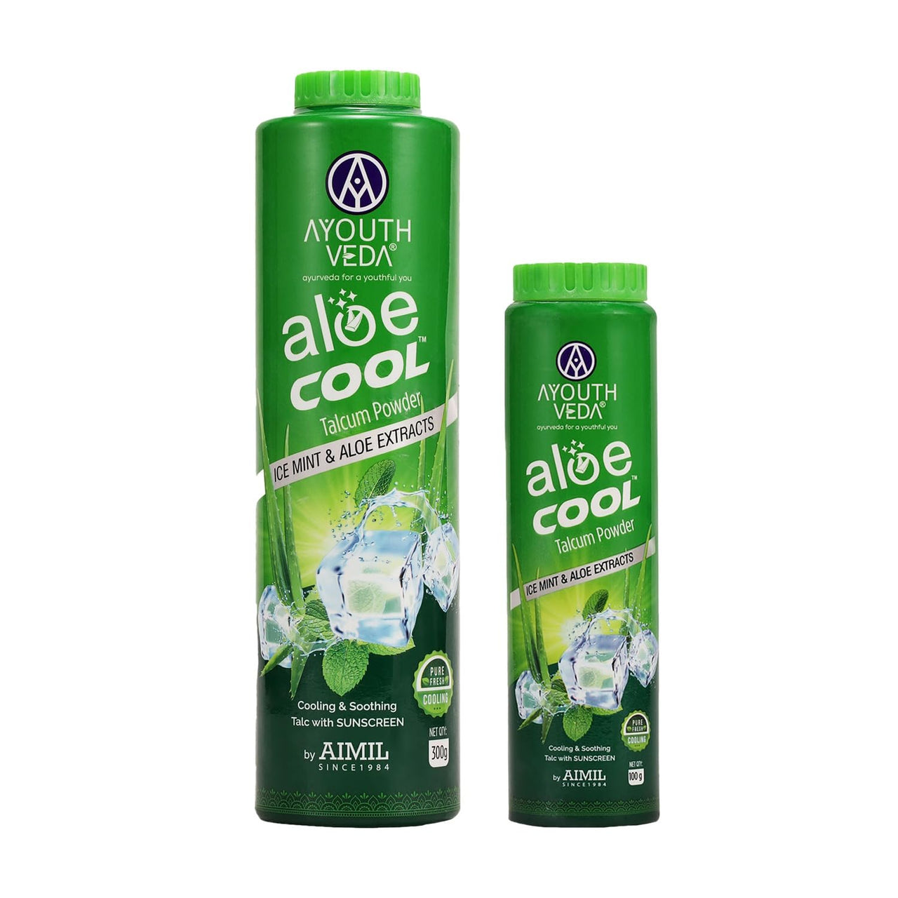 Ayouthveda Aloe Cool Talcum Powder 300gm + 100gm Free with Ice Mint & Aloe Extracts, Cooling & Soothing Talc with Sunscreen