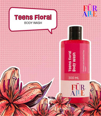 FurAlle Teens Floral Body Wash 300ml | Natural Bodywash with Aloe Vera, Oriental Lily, Nutmeg, Oats & Berry | Gentle & Natural Daily Shower Gel for Kids | Fresh, Refreshing Bodywash For Boys & Girls