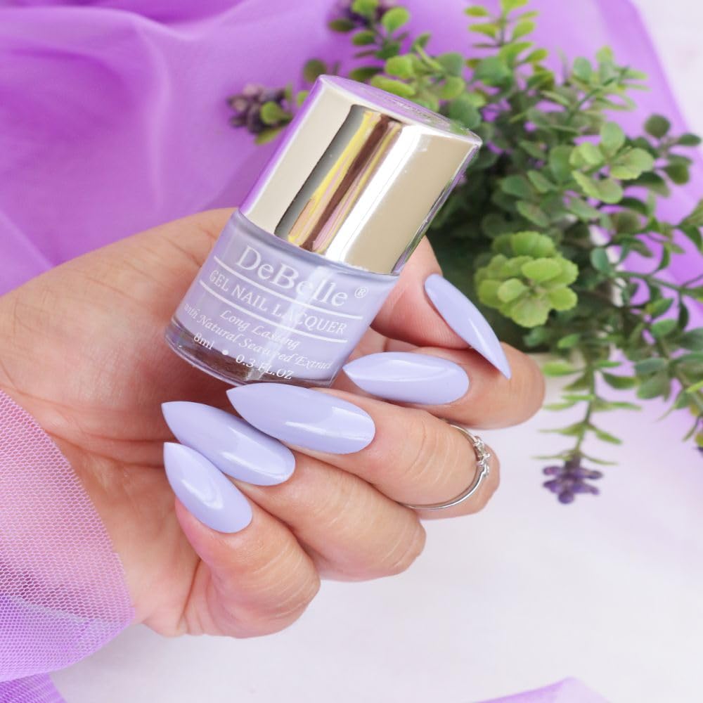 DeBelle Gel Creme Finish Nail Polish Blueberry Bliss (Light Lavender), 8 Ml - Enriched With Natural Seaweed Extract, Cruelty Free, Toxic Free
