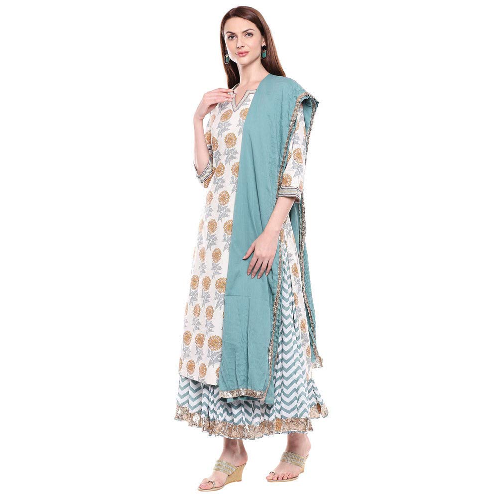 BIBA Womens Notched Neck Floral Print Sharara Suit