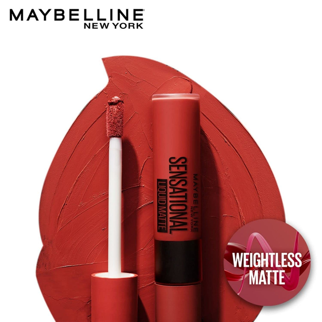 Maybelline New York Lipstick, Matte Finish, Non-Sticky and Non-Drying, Sensational Liquid Matte,12 More than Red, 7ml
