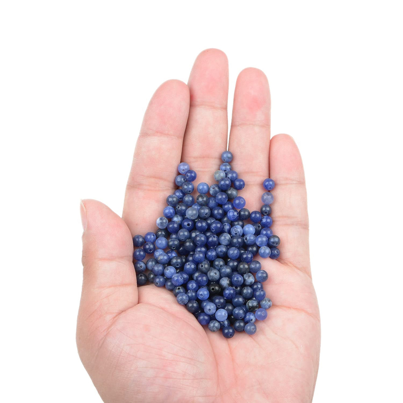 Bymitel 210pcs Natural Crystal Beads Stone Gemstone Round Energy Healing Loose Beads with Stretch Cord for Jewelry Making Bracelets Anklets (Blue Sodalite, 4mm 210pcs) Blue Sodalite