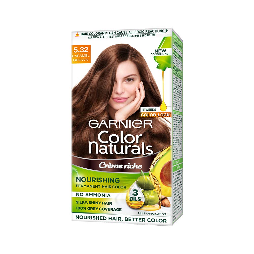 Garnier Color Naturals Crème hair color, Shade 5.32 Caramel Brown, 70ml + 60g & Garnier Color Naturals Crème hair color, Shade 3 Darkest Brown, 70ml + 60g