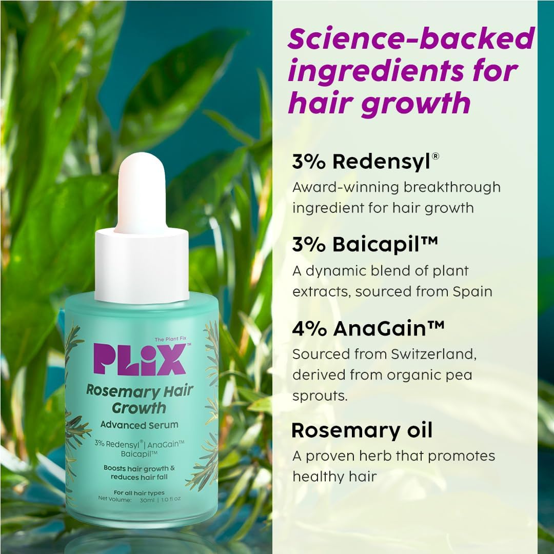 The Plant Fix Plix Rosemary Hair Growth Serum with 3% Redensyl, 4% AnaGain, 3% Baicapil, 30 ml | Stimulates Hair Growth, Increase Hair Density & Thickens Hair | For Men & Women