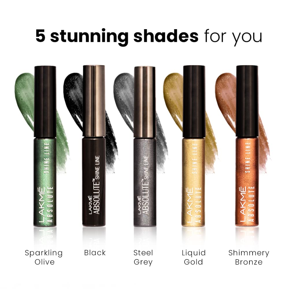Lakmé Absolute Shine Liquid Eye Liner, Black, Long Lasting Shimmery Liner For A Glossy Finish - Smudge Proof Eye Makeup Gel, Does Not Fade, 4.5 Ml (Pack Of 2)
