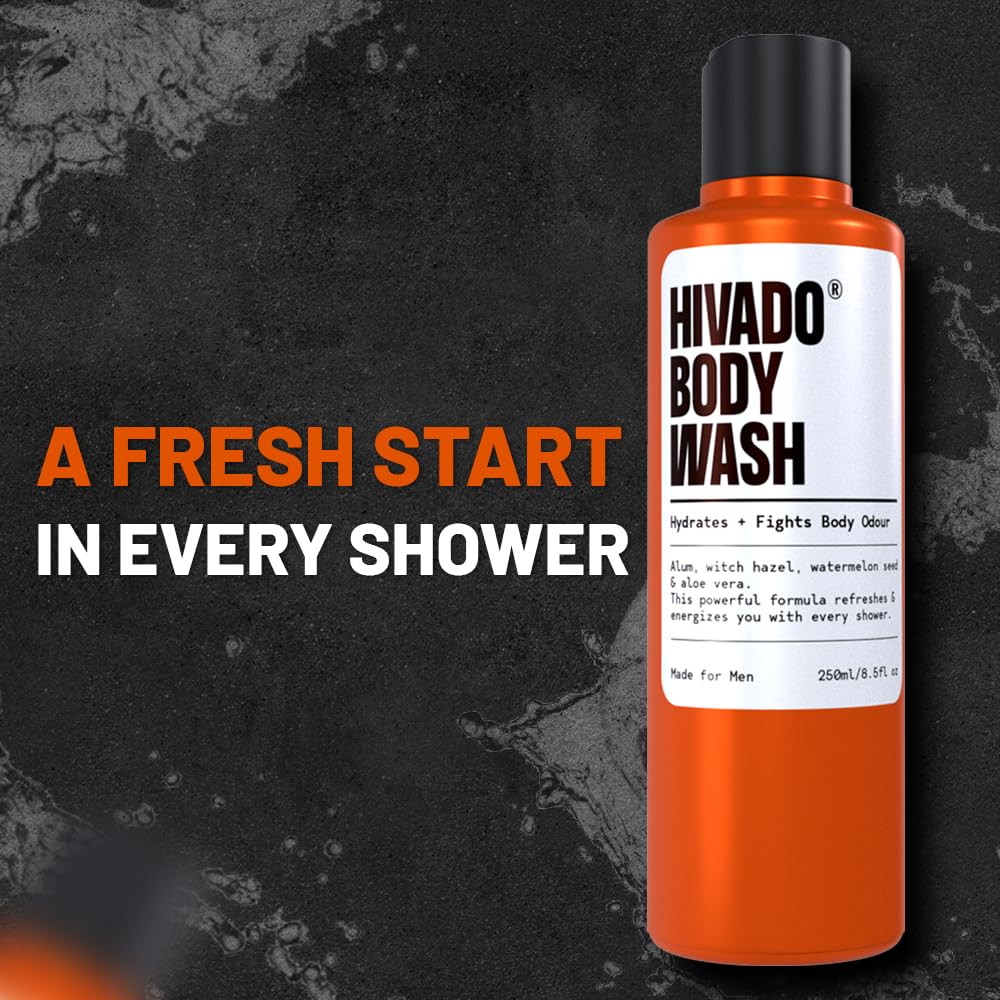 Hivado Body Wash for Men| Hydrating Bodywash for Men | De-tan & Deep Cleanse for men | Sulfate free | With Alum & Aloe Extracts | Non-drying | Refreshing Fragrance, 250ml
