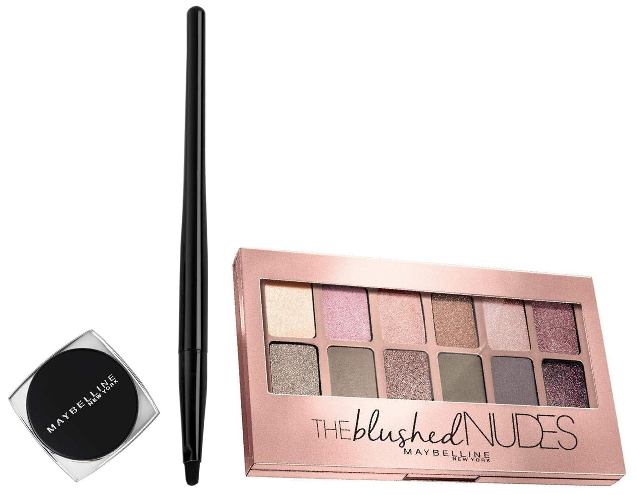 Maybelline New York The Blushed Nudes Palette Eyeshadow Powder, 9G And New York Lasting Drama Gel Eyeliner ,Blackest Black, 2.5G, Matte Finish
