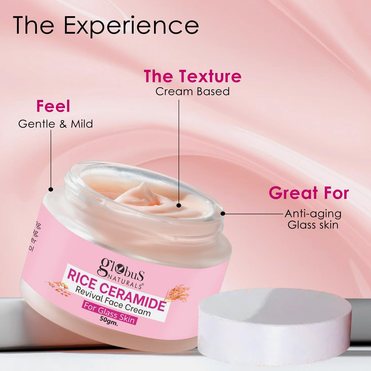 Globus Natural Rice Ceramide Revival Face Cream, Enriched with Sunflower & Coffee, For Glass Skin, 50 gm (Pack of 2)