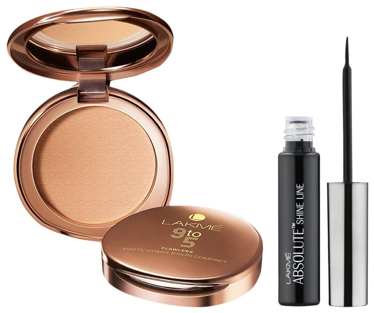 Lakmé Absolute Shine Liquid Eye Liner, Black, 4.5ml And Lakmé 9 to 5 Flawless Matte Complexion Compact, Melon, 8g