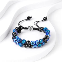 Triple Protection Bracelet 8MM Blue Tiger Eye Evil Eye Black Onyx Stone Bracelet Healing Crystal Natural Stone Bracelet for Men Women Bring Prosperity Luck (8mm Blue Tiger Eye/Evil Eye/Black Onyx) 8mm Blue Tiger Eye/Evil Eye/Black Onyx