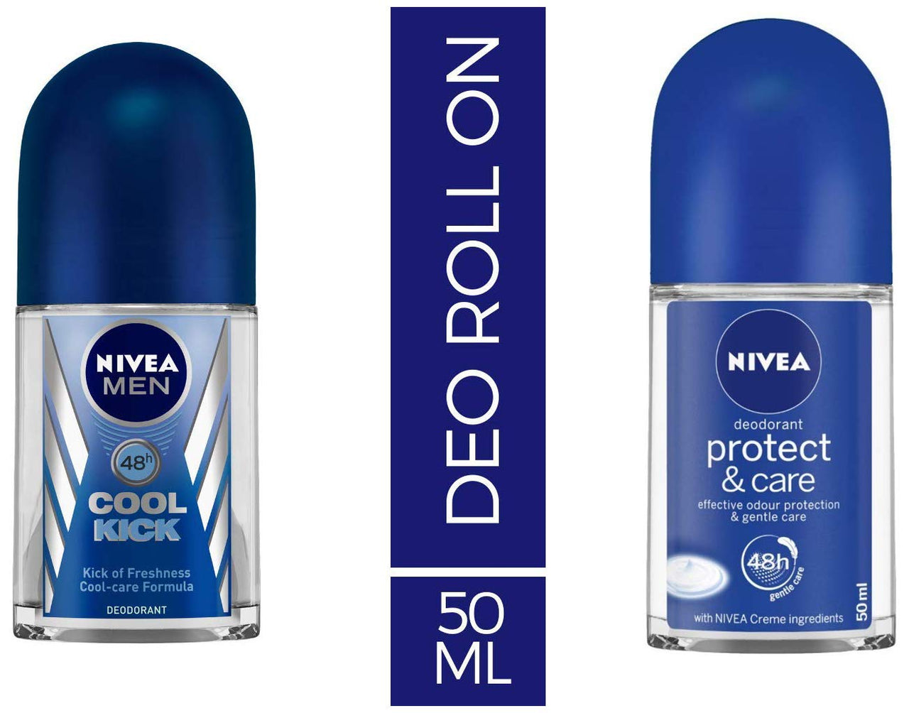 Nivea Roll-On Deodorant, Cool Kick for Men, 50ml And Deodorant Roll On, Protect & Care for Men, 50ml
