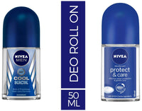 Nivea Roll-On Deodorant, Cool Kick for Men, 50ml And Deodorant Roll On, Protect & Care for Men, 50ml