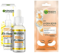 Garnier Light Complete VITAMIN C Booster Face Serum 30 ml & Hydra Bomb Eye Serum Mask, Orange, 6 g