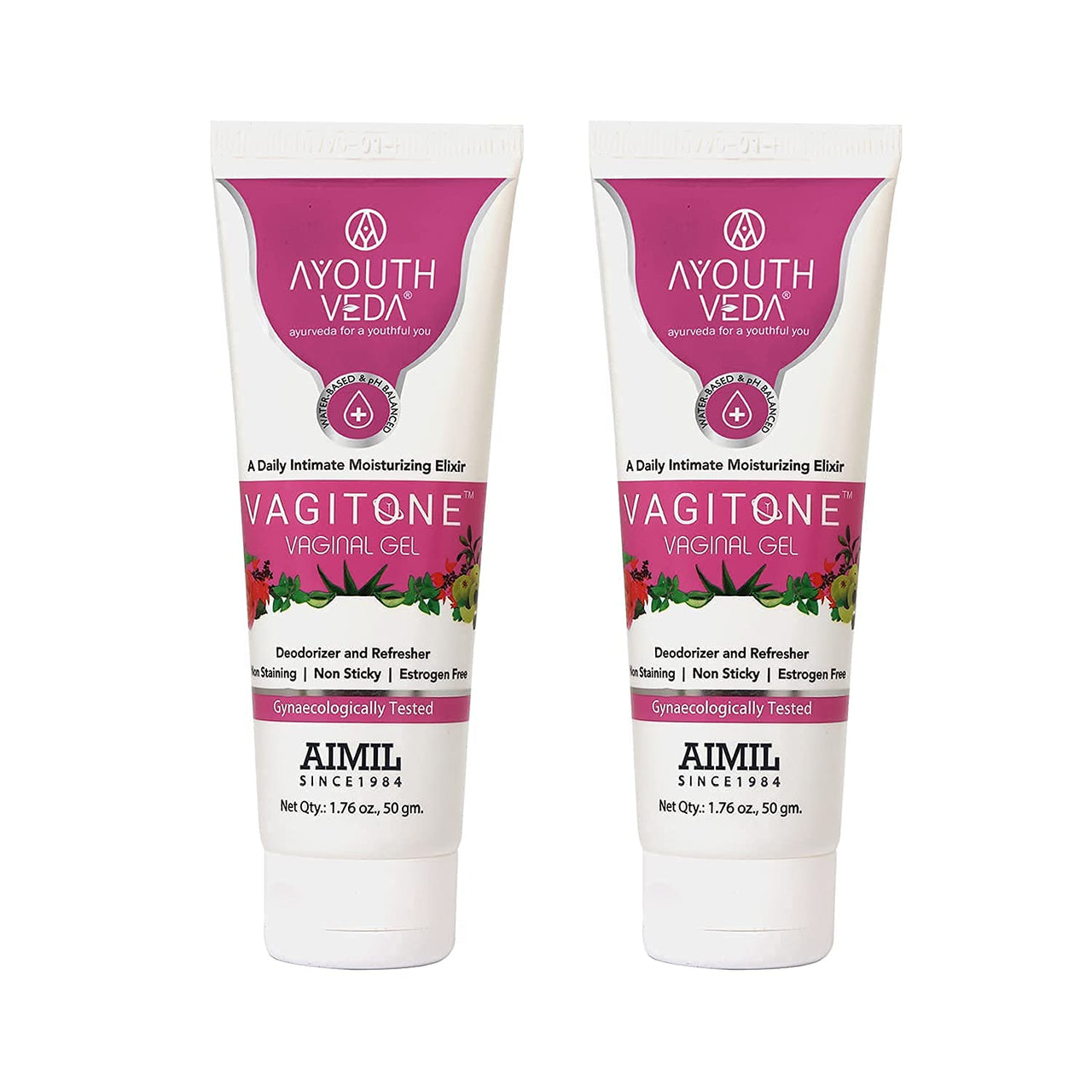 Ayouthveda Vagitone Vaginal Gel for Women | Prevents Dryness, Itchiness & Bad Odor| Enriched With Aloe Vera, Amla & Majhu Phal| Daily Intimate Moisturizing Gel (Pack Of 2-50g each)