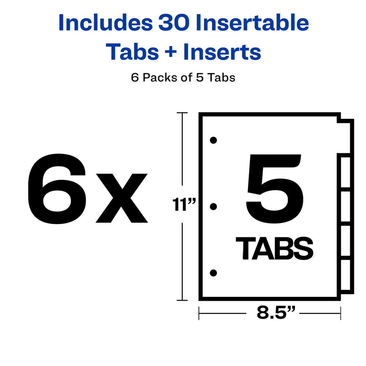 Avery 5-Tab Binder Dividers, Insertable Multicolor Big Tabs, 6 Sets (11109) Binder Divider 6-pack
