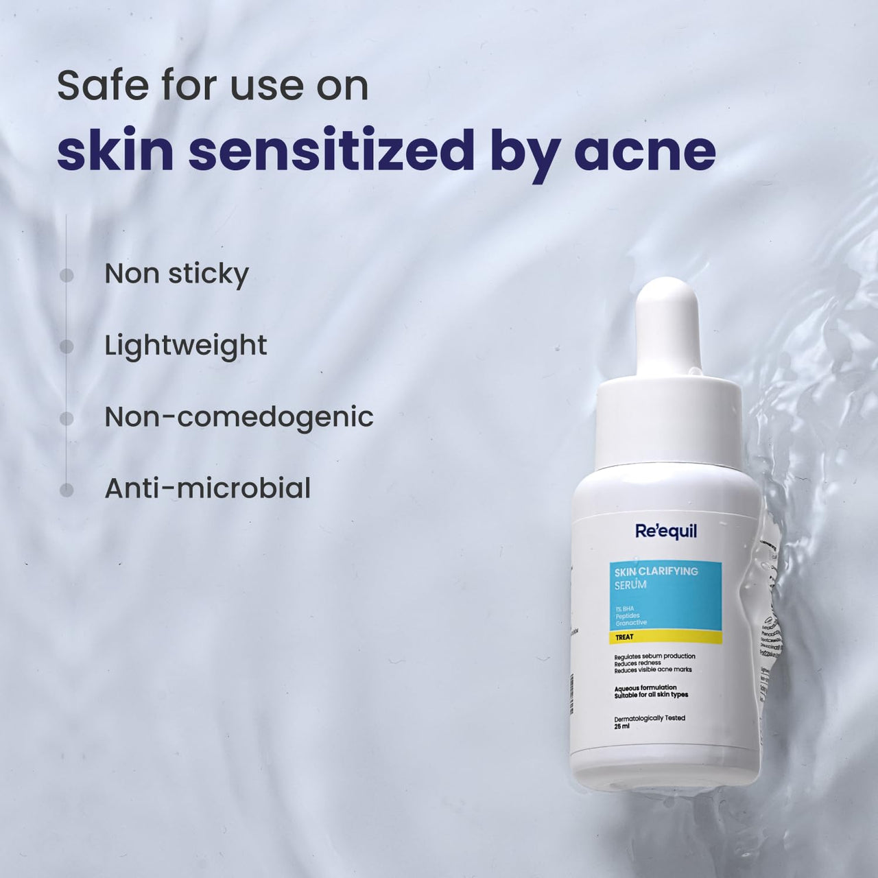 RE' EQUIL Skin Clarifying Serum | 1% Salicylic Acid, 5% Granactive | Treats Active Acne, Prevents Breakouts, Regulates Sebum Production | 25 Ml