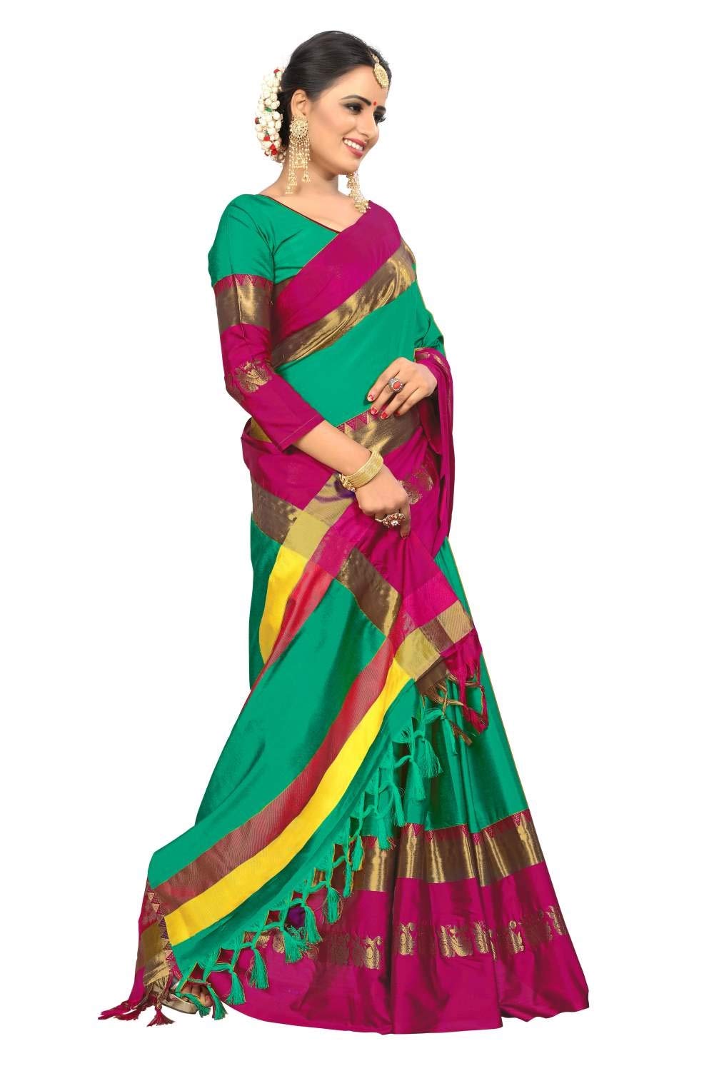 PAREVDEE Women's  Dobby Cotton Saree With Blouse Piece