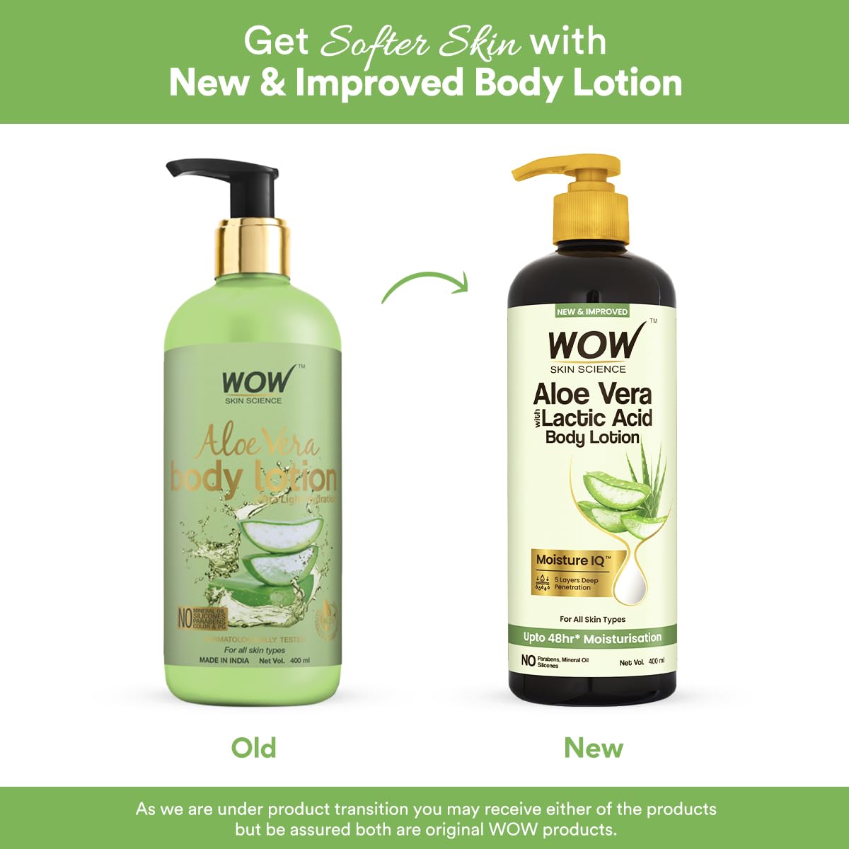 WOW Skin Science Aloe Vera Body Lotion for Ultra Light Hydration - All Skin Type - 400ml