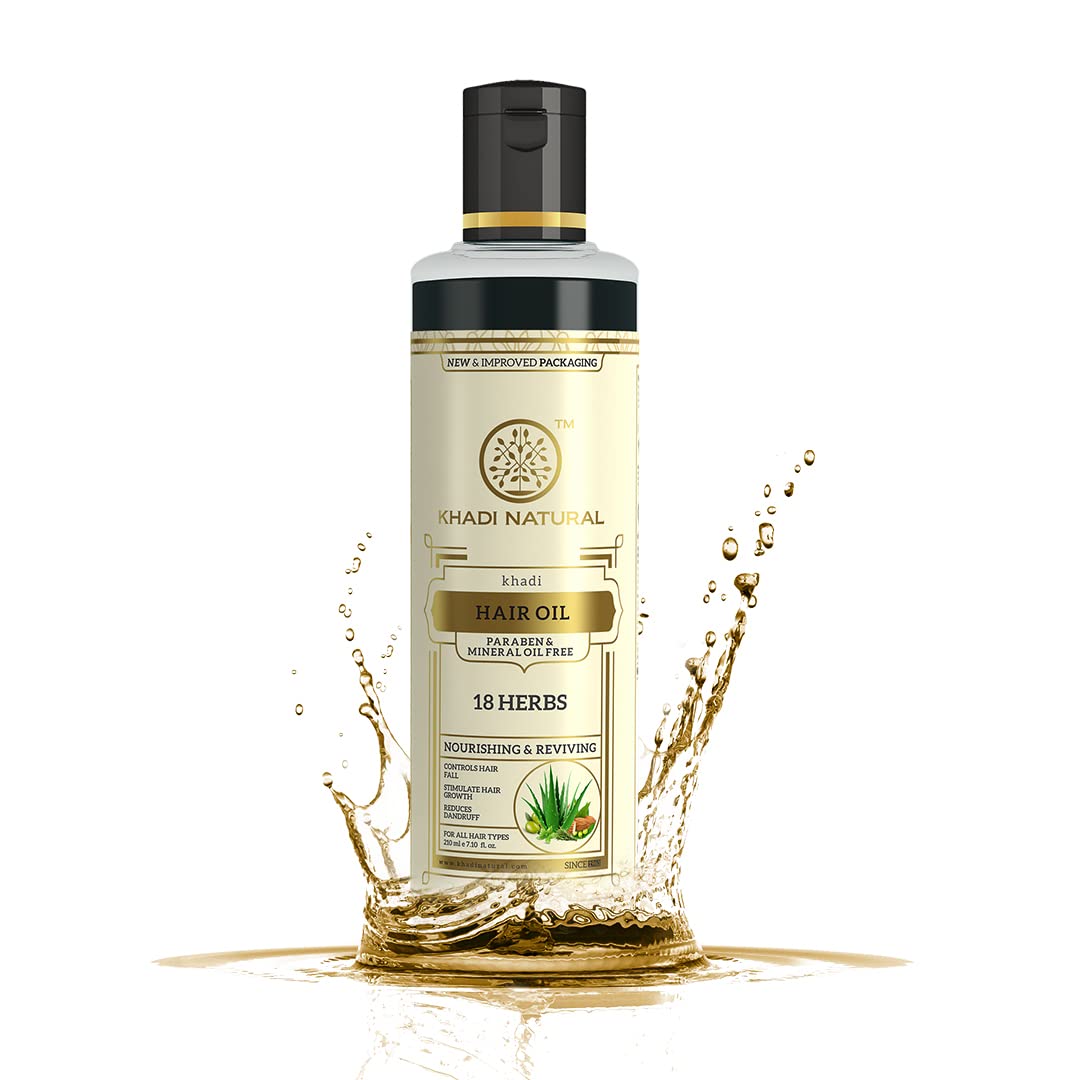 Khadi Natural Ayurvedic 18 Herbs Hair Oil | Repairs Dry Scalp | Boosts Hair Health | Promotes Healthy Hair | Paraben & Mineral Oil Free | Natural Care for All Hair Types| 210 ml