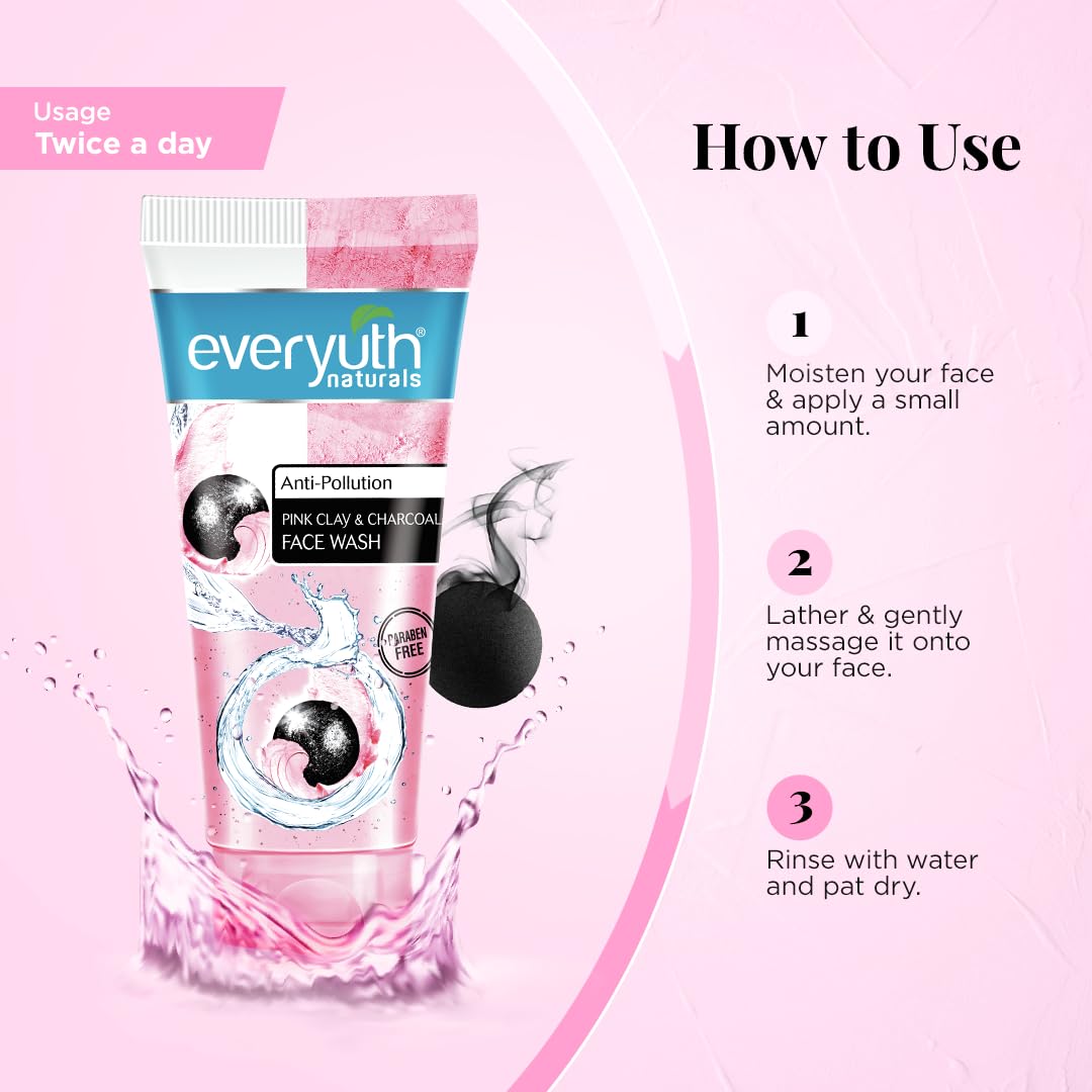 Everyuth Naturals Anti Pollution Pink Clay & Charcoal Face Wash 150g