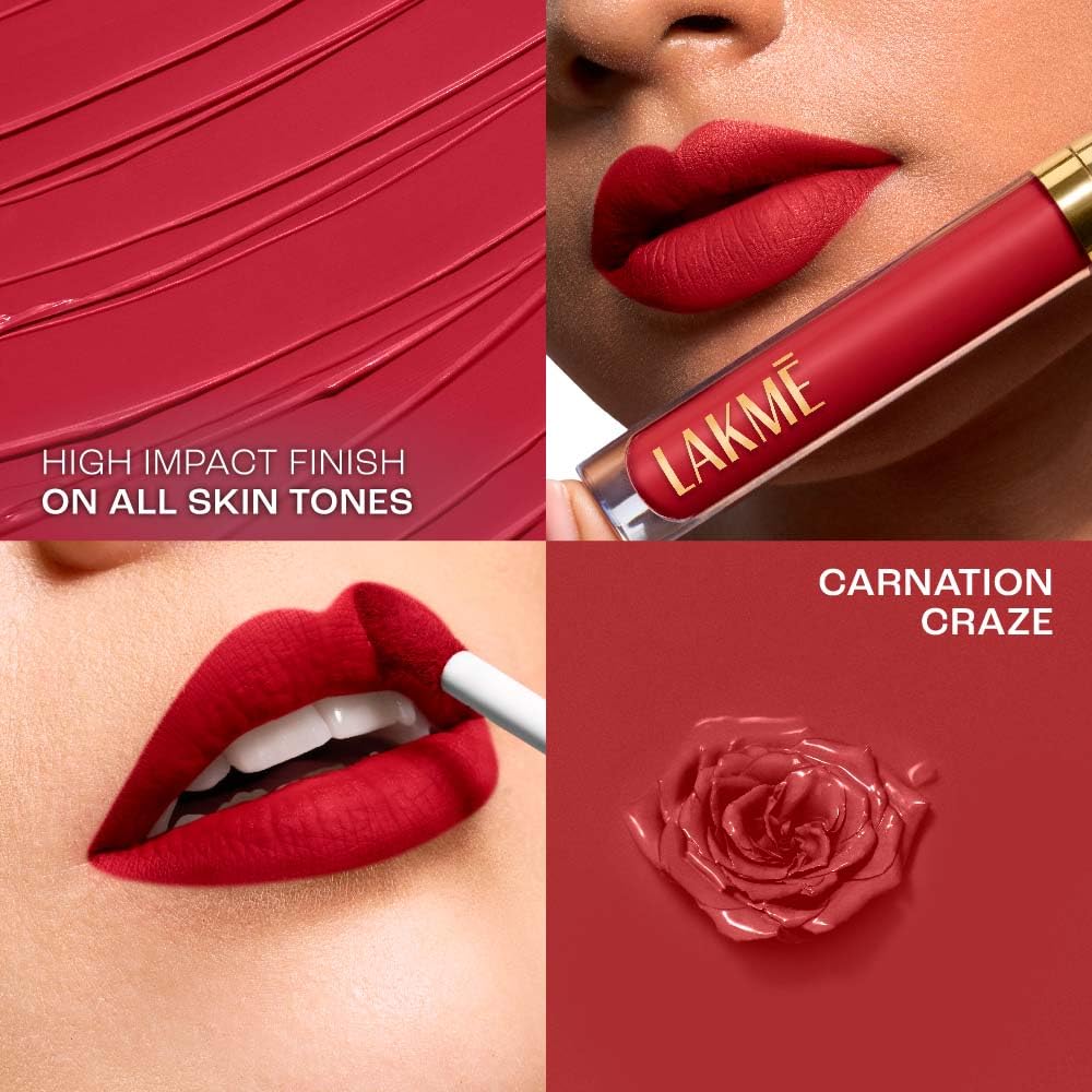 Lakmé Rouge Bloom Matte Lip Liquid, Matte Finish, Longlasting For Up To 14 Hours, Quick Drying & Transfer-Proof, Infused With Vita Rose For Smooth & Moisturised Lips - Carnation Craze