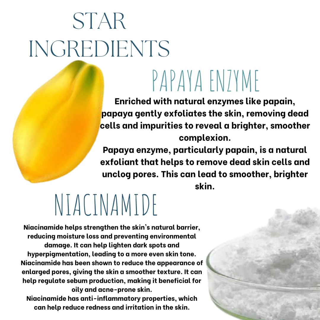 EcoBerry Papaya Enzyme Face Wash Powder | Talc Free, Hypoallergenic, Sensitive Skin 100% Pure, Organic | Natural | Alcohol Free | Preservative Free | Chemical Free | Vegan 30g