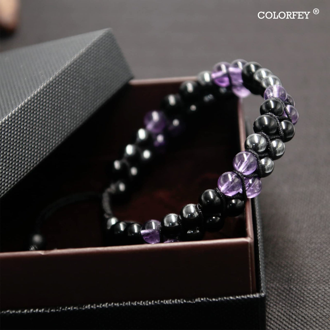 Triple Protection Bracelet for Women, Genuine Healing Crystal Bracelet Amethyst Black Obsidian Hematite 6mm, Pyramid Energy Crystal Beads Bracelet for Protection and Balance