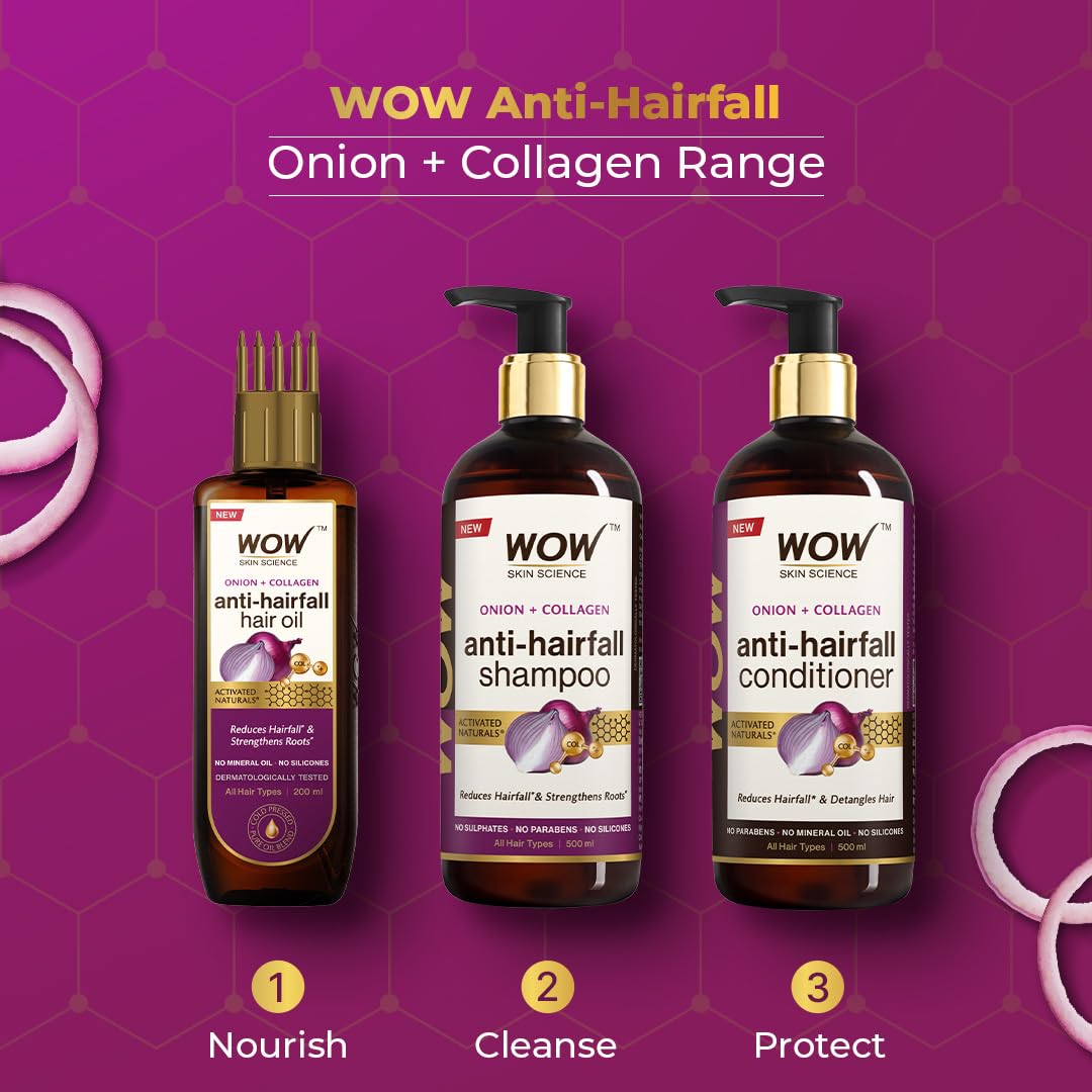 WOW Skin Science Onion Oil Shampoo with Red Onion Seed Oil Extract, Black Seed Oil & Pro-Vitamin B5 | Controls Hair fall | Helps Strengthen Hair | No Sulphate No Paraben | For Men & Women - 1ltr