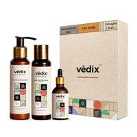 Vedix Customized Hair Fall Control Regimen For Normal/Oily Hair,Scalp & Straight Hair - 3 Product Kit - Anti Hair Fall Oil Berberis + Banyan - Anti-Hairfall Shampoo - Hair Growth Serum, 436 Grams