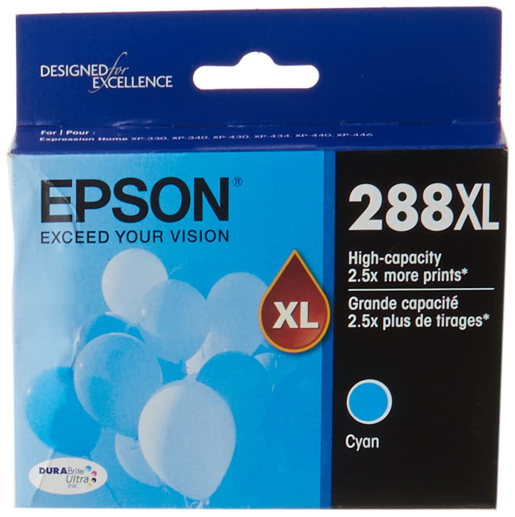 Epson T288 DURABrite Ultra -Ink High Capacity Cyan -Cartridge (T288XL220-S) for Select Expression Printers (Pack of 2)