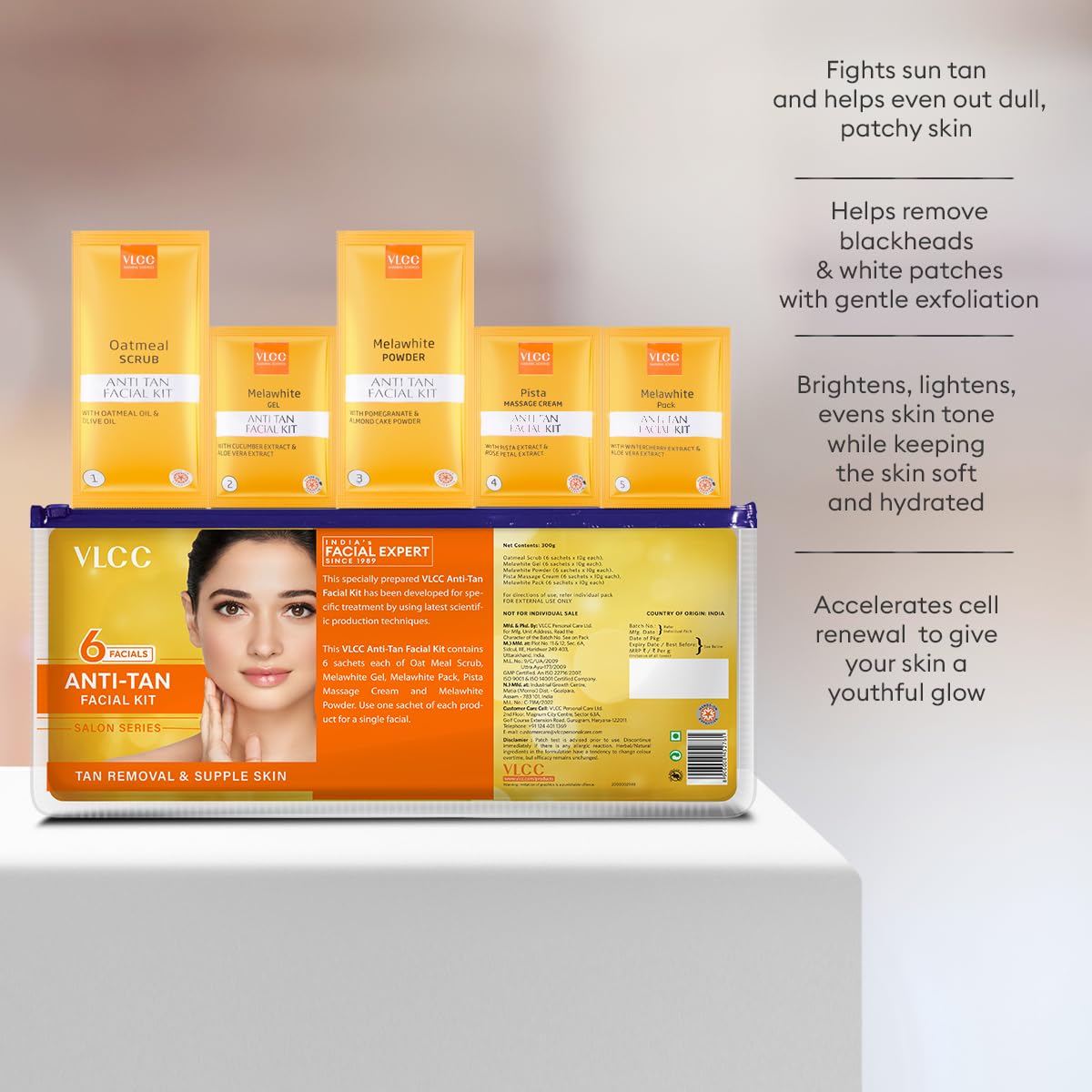 VLCC Salon Series Anti Tan Facial Kit ( 6 Facials ) - 300g - At Home Anti-Tan Facial Kit | Fights Sun Tan, Uneven Skin Tone | Refines and Brightens Skin Tone For Glowing Complexion