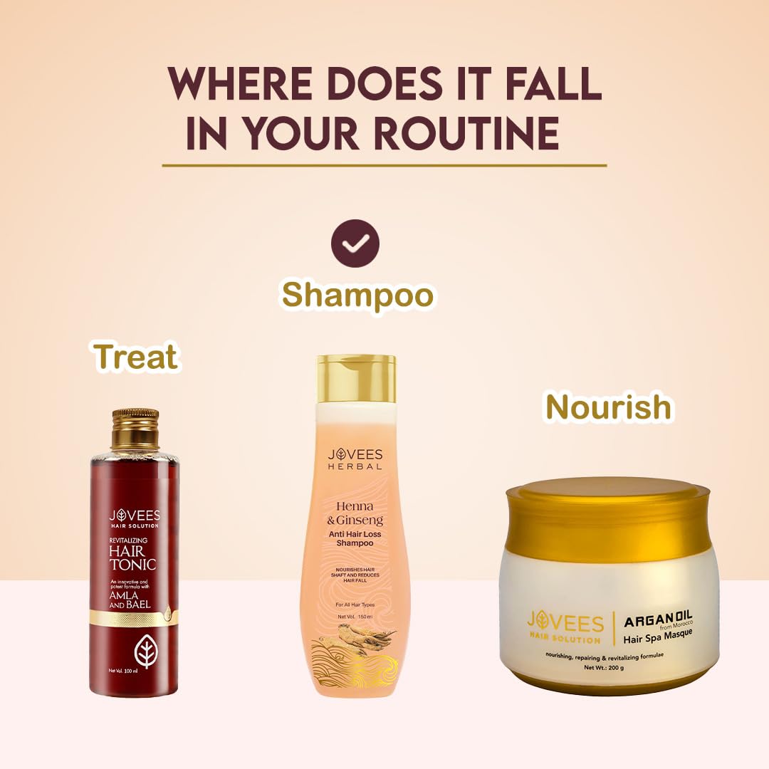 Jovees Herbal Henna & Ginseng Anti Hair Loss Shampoo | For Hair Growth 300ml & AHA Natural Fruit Extracts Herbal Conditioner | Gives Smooth, Silky And Tangle Free Hair 300ml (Pack of 2)