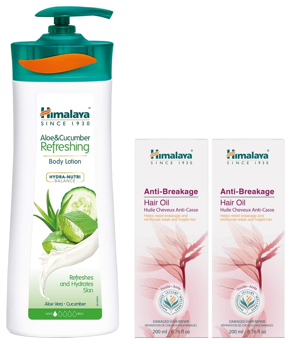Himalaya Herbals Anti Hair Fall Hair Oil, 200ml And Himalaya Herbals Aloe and Cucumber Refreshing Body Lotion, 400ml