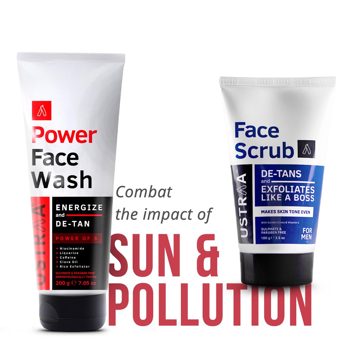 Ustraa De-Tan Face Scrub for Men, 100g | Exfoliation & Effective Tan Removal | No SLS & Power Face Wash - 200g - Energize & De-Tan | Helps Effectively Remove Tan, Brightens Skin