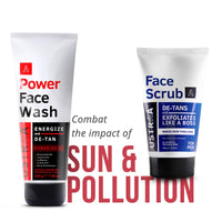 Ustraa De-Tan Face Scrub for Men, 100g | Exfoliation & Effective Tan Removal | No SLS & Power Face Wash - 200g - Energize & De-Tan | Helps Effectively Remove Tan, Brightens Skin